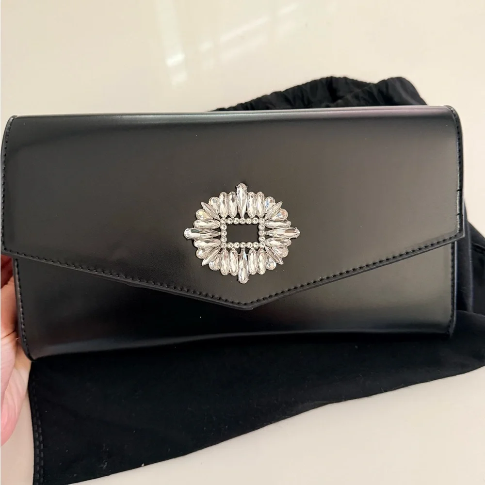 Badgley Mischka Elegant Black Clutch with Silver Accent